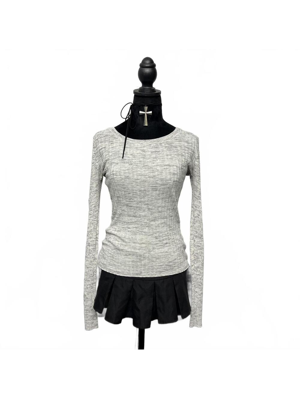 FREE WITH PURCHASE Garage Sz M Grey Marble Ribbed Long Sleeve Top